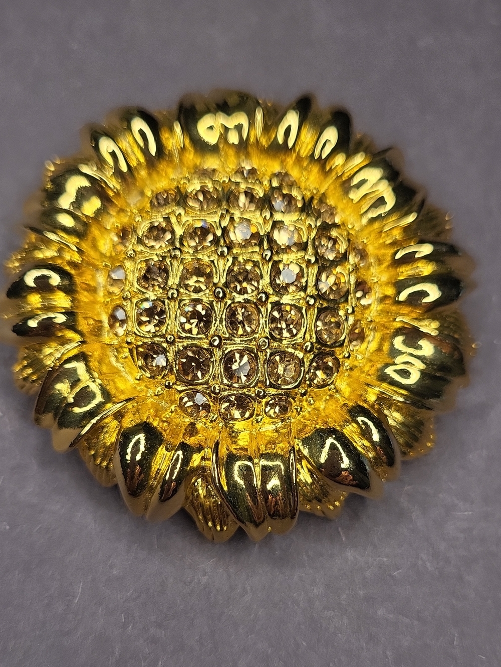 Radiant Gold Sunflower Crystal Brooch